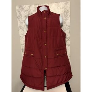 Crown&Ivy Womans Curvy 1X Vest Zipper/Button/Pockets/Sleeveless/Lightweight/ Red